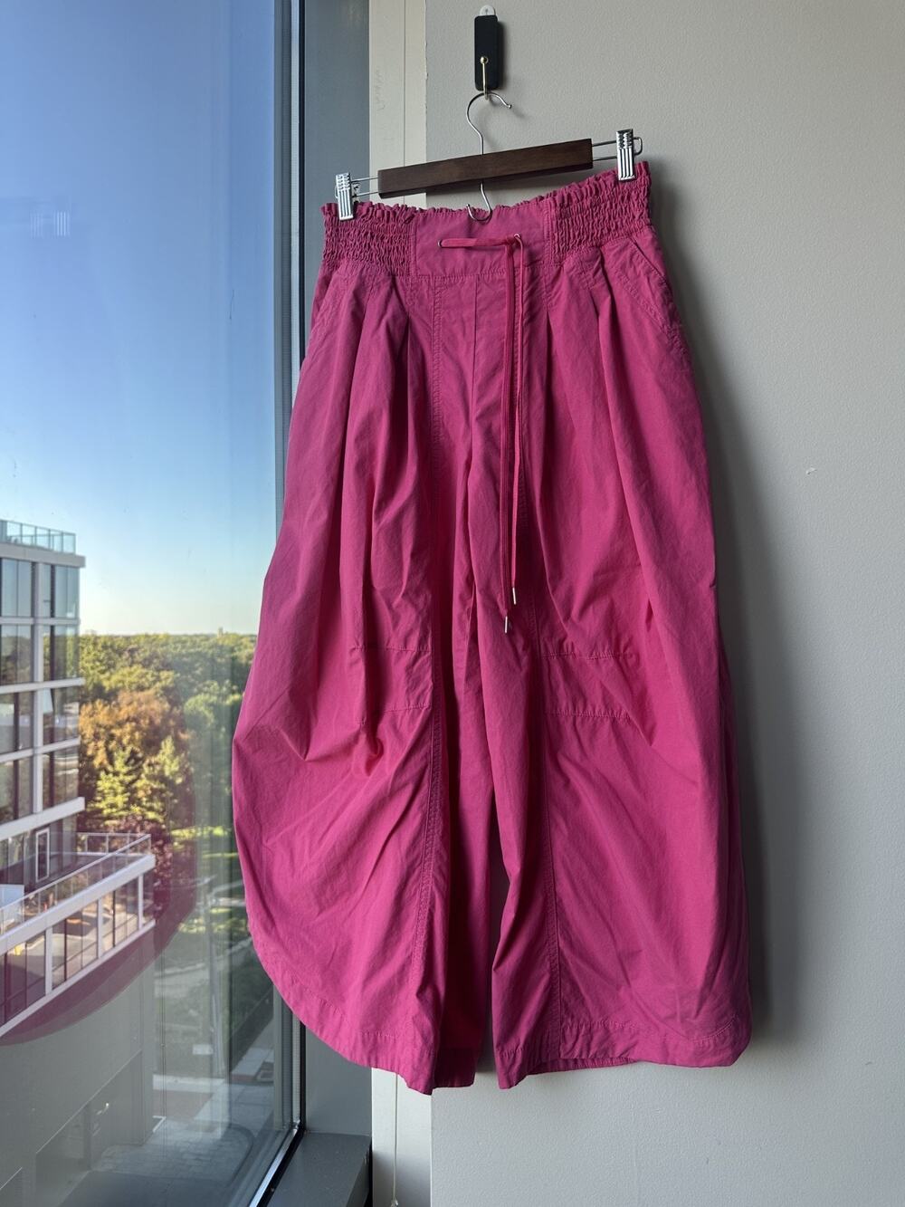 Anthropologie Cotton Blend Pink Ruched Poplin Parachute Bubble Pants Sz S